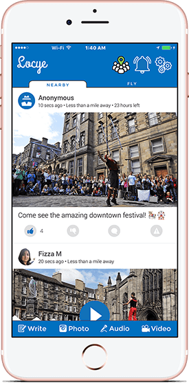Locye users sharing a live street festival with the surrounding community